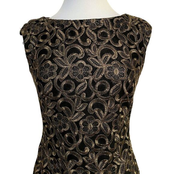 Lauren Ralph Lauren Sz 6 Metallic Lace Floral Overlay Special Occasion Dress - Picture 2 of 6